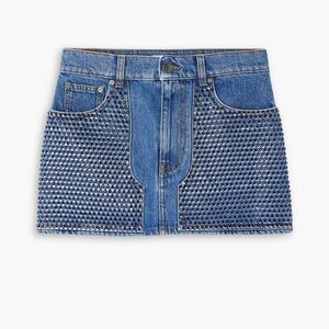 NWT AREA Indigo Crystal-cut Denim Mini Skirt Size 28